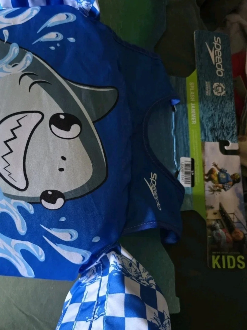 Speedo Splash Jammer Kids Swim Training Aid w/ Arm Floaties Blue Shark Print